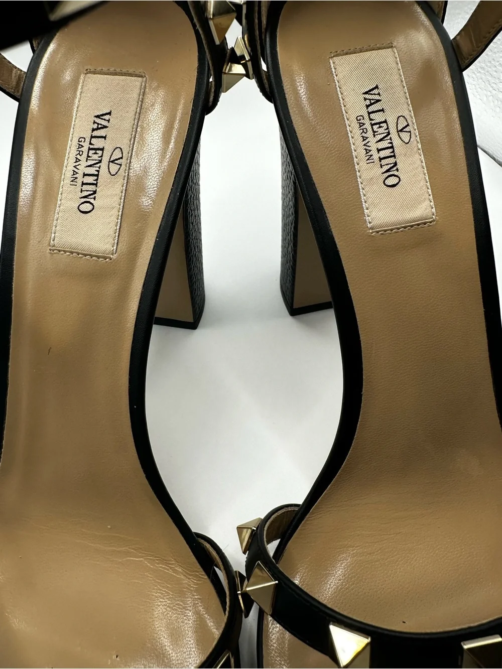 Valentino Black Leather Platform Sandals with Gold Stud Accents